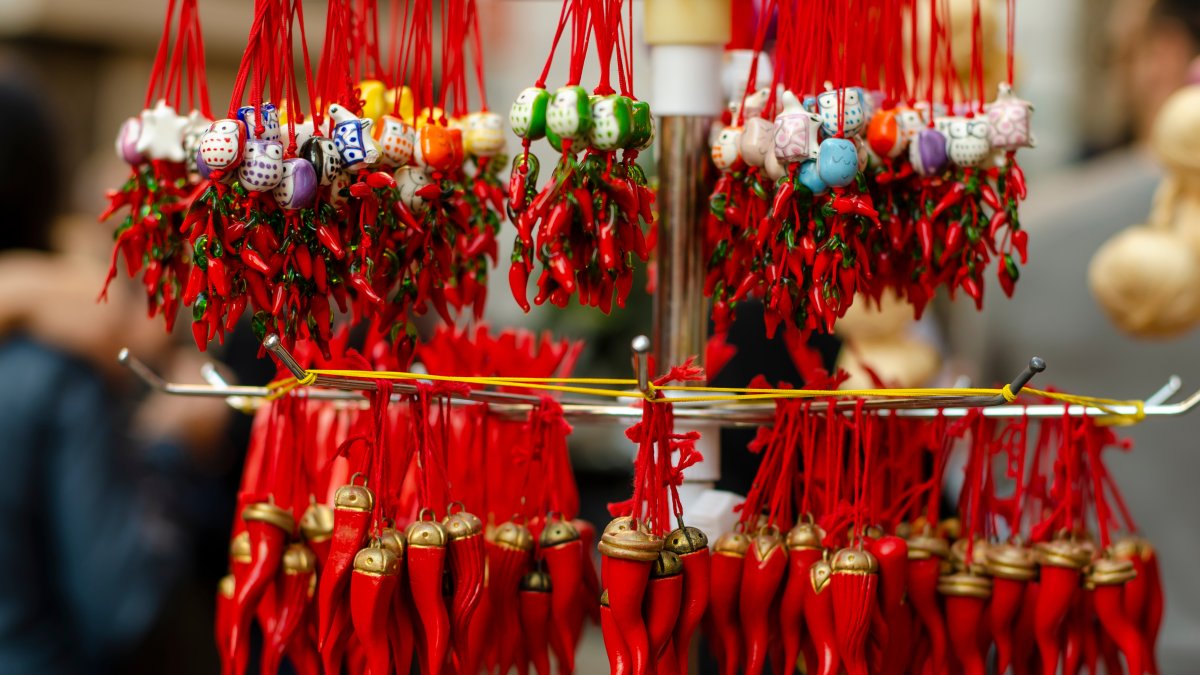 Traditional Neapolitan good luck charms, called cornicellos, are sold on the streets of Naples, Italy. (Shutterstock Photo)