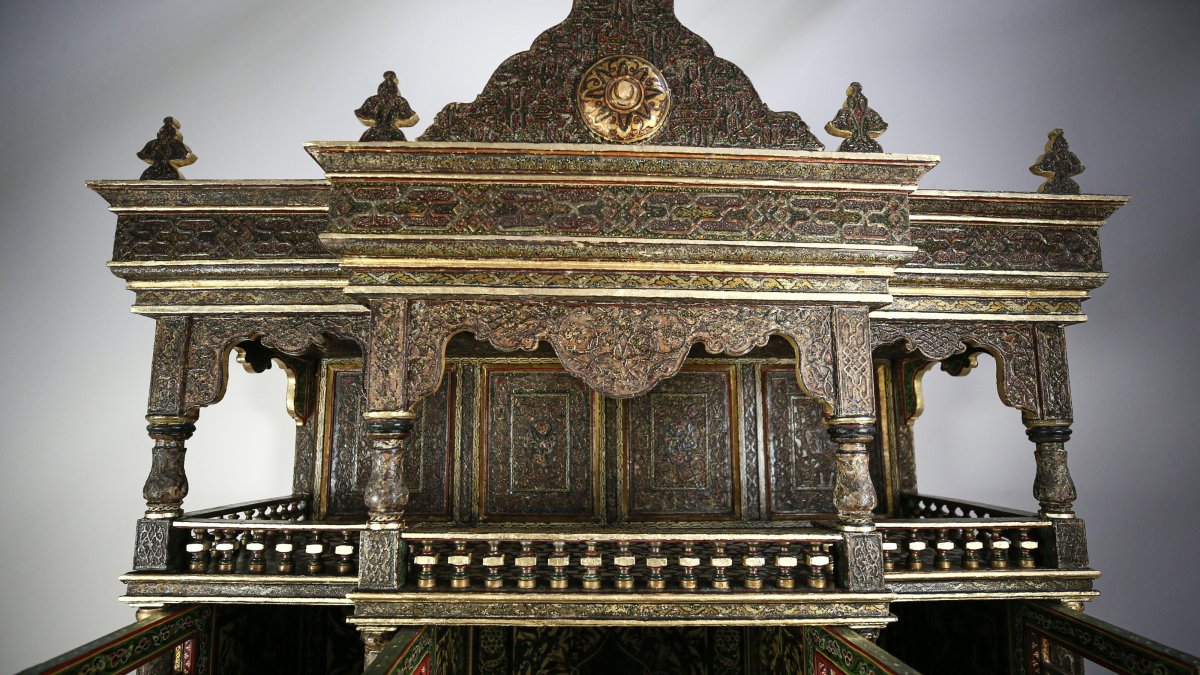 The historic wooden cabinet, likely crafted by Ottoman Sultan Abdulhamid II, is displayed after restoration, Bursa, Türkiye, arch 5, 2026. (AA Photo)