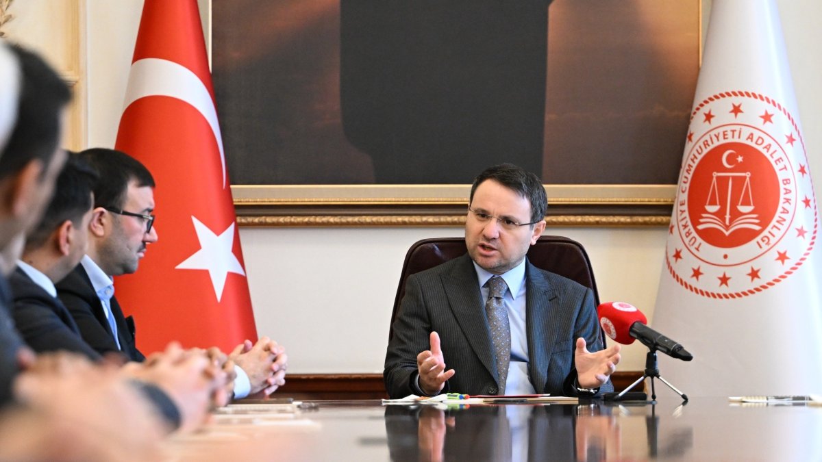 Justice Minister Akın Gürlek speaks at an event at the Justice Ministry, Ankara, Türkiye, Feb. 24, 2026. (DHA Photo)