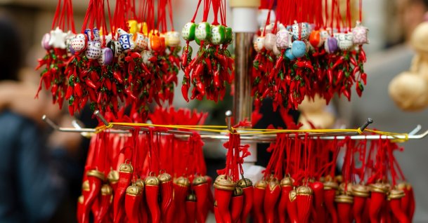 Traditional Neapolitan good luck charms, called cornicellos, are sold on the streets of Naples, Italy. (Shutterstock Photo)