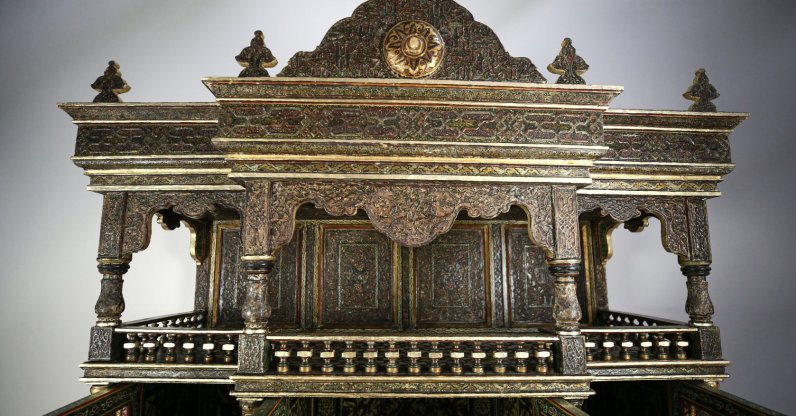 The historic wooden cabinet, likely crafted by Ottoman Sultan Abdulhamid II, is displayed after restoration, Bursa, Türkiye, arch 5, 2026. (AA Photo)