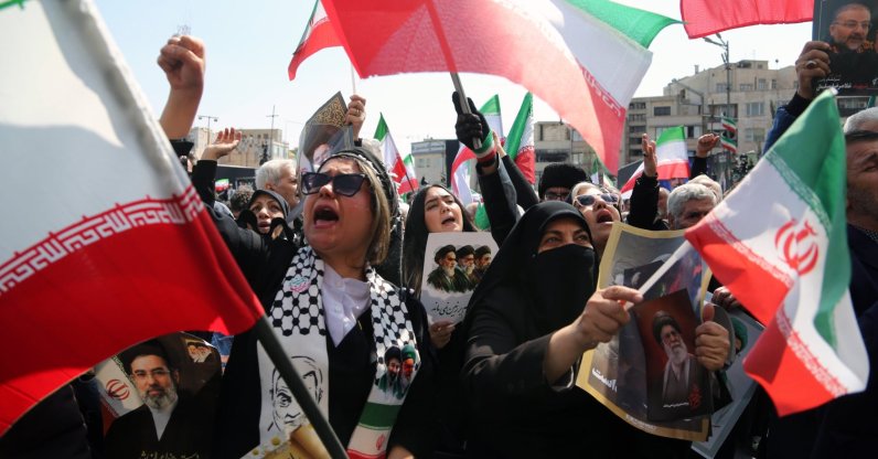 Mourners rally during a funeral procession for Iranian security cheif Ali Larijani, in Tehran, Iran, March 18, 2026. (AA Photo)