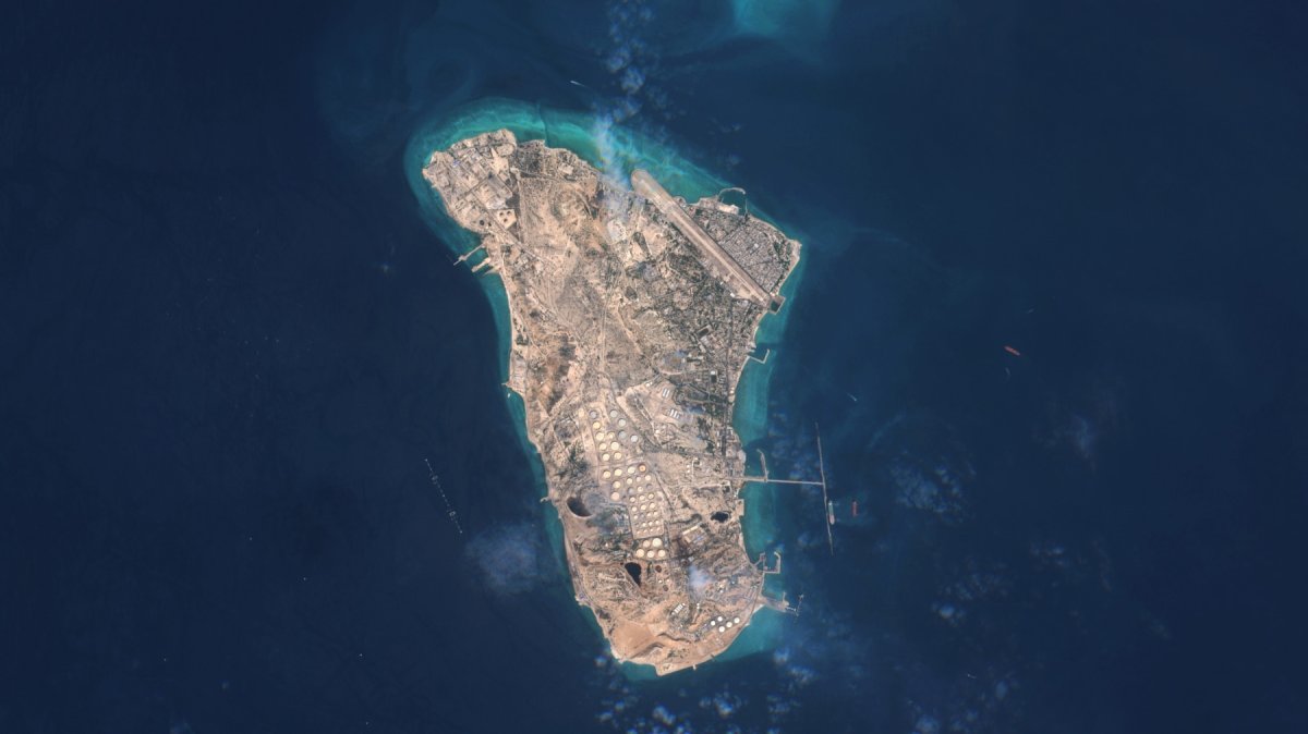 An undated satellite view of Kharg Island, located in the Persian Gulf off the coast of Iran. (Getty Images Photo)
