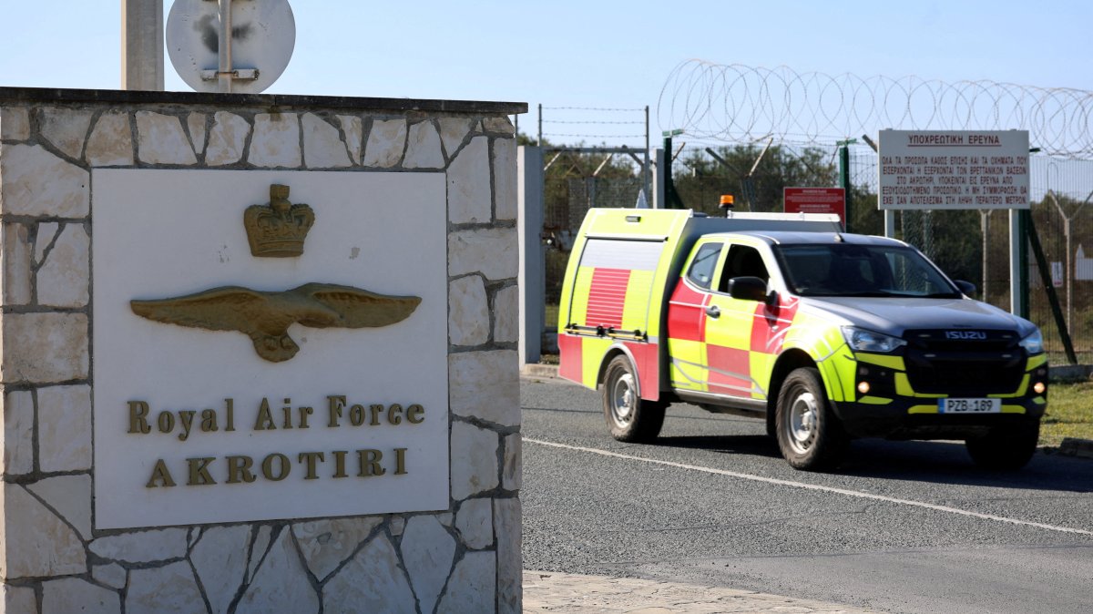 A car drives out of the entrance of RAF Akrotiri as the conflict in the Middle East intensifies, British sovereign base, island of Cyprus, March 5, 2026. (Reuters Photo)
