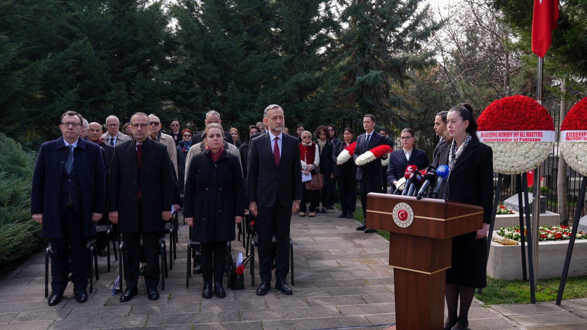 Turkish officials and members of foreign missions attend a commemoration ceremony at the Foreign Ministry Martyrs’ Cebeci Asri Cemetery, Ankara, Türkiye, March 18, 2026. (AA Photo)