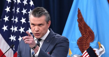 U.S. Defense Secretary Pete Hegseth provides updates on the Iran war at the Pentagon, Arlington, Virginia, U.S., March 19, 2026. (AFP Photo)