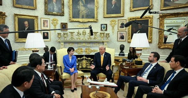 U.S. President Donald Trump meets with Japan's Prime Minister Sanae Takaichi in the Oval Office of the White House in Washington, March 19, 2026. (AFP Photo)