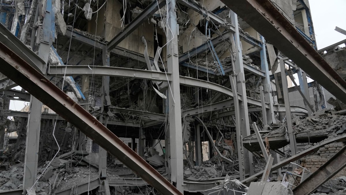 The shattered structure of a police station is seen after it was hit Friday in a U.S.-Israeli strike, Tehran, Iran, March 15, 2026. (AP Photo)