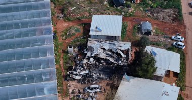 The burnt container seen from above following a deadly fire, Antalya, Türkiye, March 20, 2026. (AA Photo)