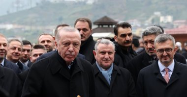 President Recep Tayyip Erdoğan speaks to the media after performing Eid al-Fitr prayers at Güneysu Merkez Mosque, Rize, Türkiye, March 20, 2026. (AA Photo)