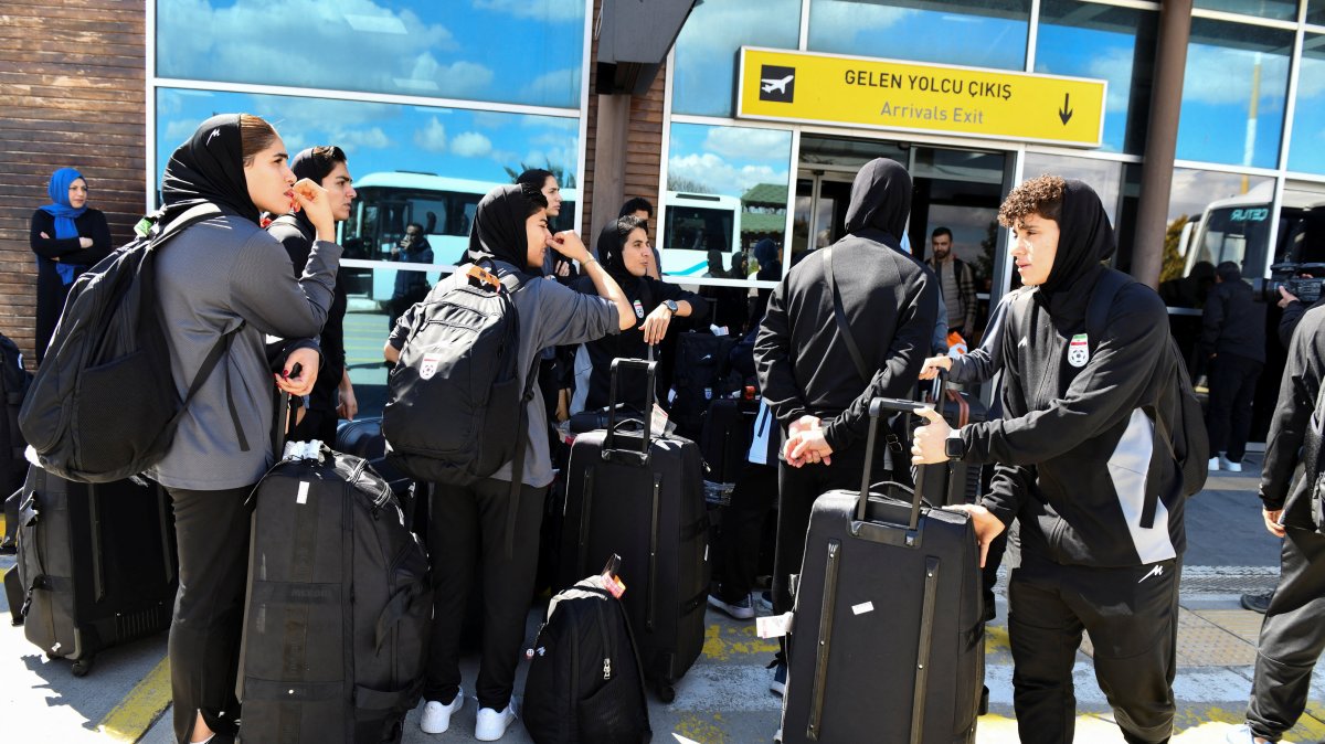 Members of the Iranian women's national football team outside the airport, Iğdır, Türkiye, March 18, 2026. (Reuters Photo)
