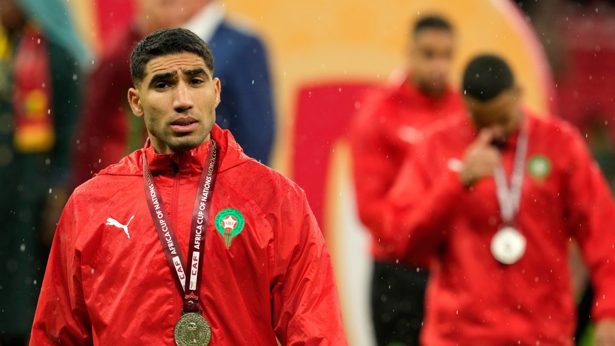 Morocco's Achraf Hakimi reacts after the Africa Cup of Nations final match between Senegal and Morocco, Rabat, Morocco, Jan. 18, 2026. (AP Photo)