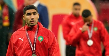 Morocco's Achraf Hakimi reacts after the Africa Cup of Nations final match between Senegal and Morocco, Rabat, Morocco, Jan. 18, 2026. (AP Photo)