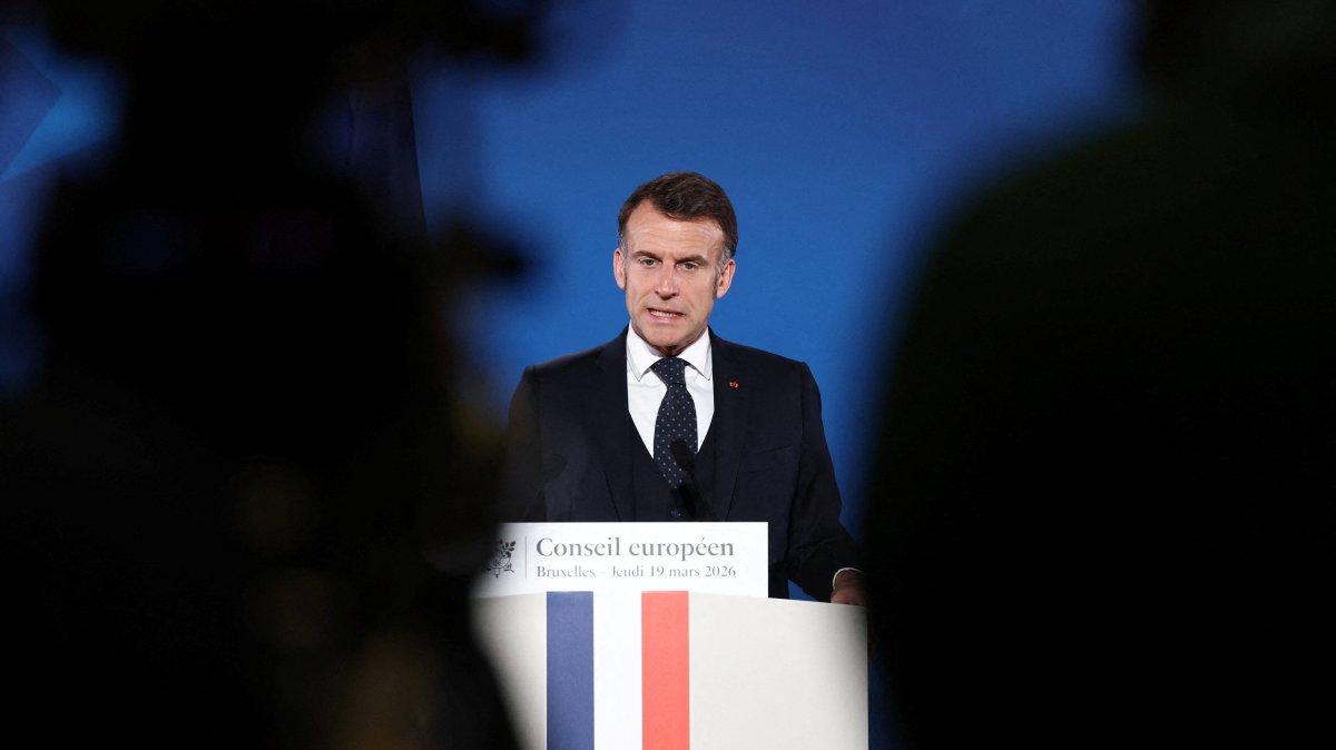 French President Emmanuel Macron attends a press conference at the end of a European Union leaders' summit, Brussels, Belgium, March 20, 2026. (Reuters Photo)