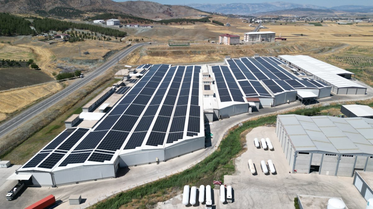 An aerial view of solar panels installed on a rooftop of a company, Antalya, southern Türkiye, March 5, 2026. (IHA Photo)