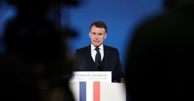 French President Emmanuel Macron attends a press conference at the end of a European Union leaders' summit, Brussels, Belgium, March 20, 2026. (Reuters Photo)