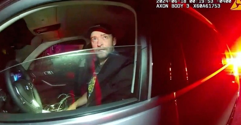 This police body cam still image provided by the Sag Harbor Police Department shows Justin Timberlake during his arrest by police in Sag Harbor, N.Y., U.S., June 18, 2024. (AP Photo)
