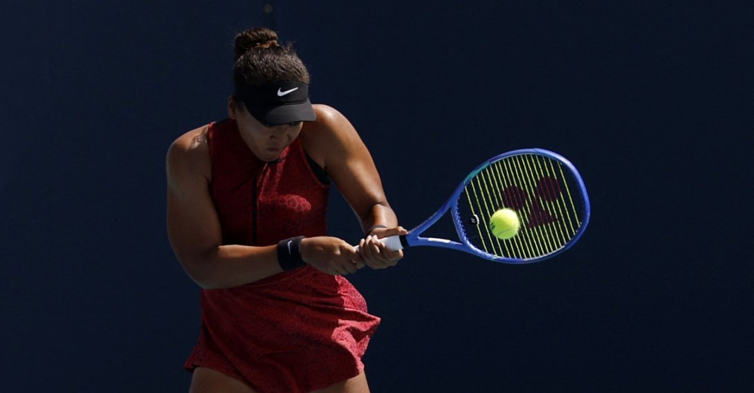 Naomi Osaka hits a backhand against Talia Gibson on day five of the 2026 Miami Open at Hard Rock Stadium, Miami Gardens, U.S., March 21, 2026. (Reuters Photo)