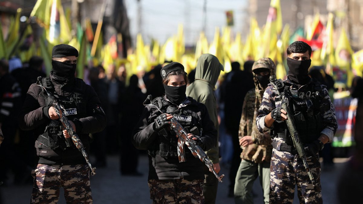 Members of the YPG at an event in Qamishli, Syria, Feb. 15, 2026. (Reuters Photo)