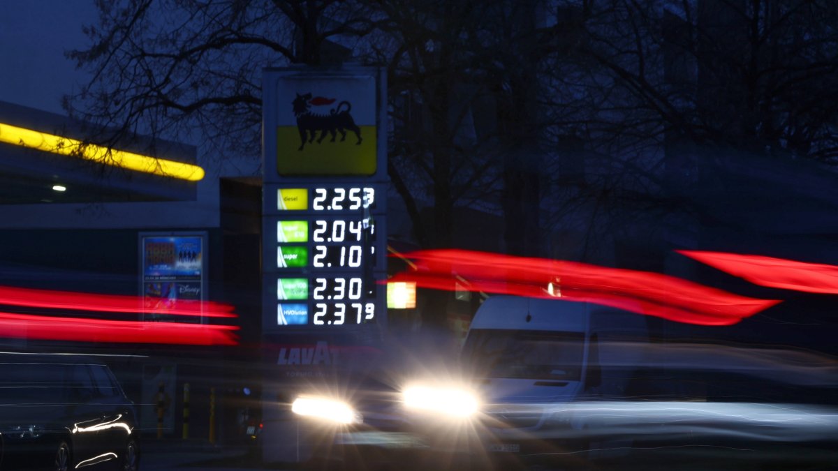 The display shows fuel prices at a petrol station, Munich, Germany, March 23, 2026. (EPA Photo)