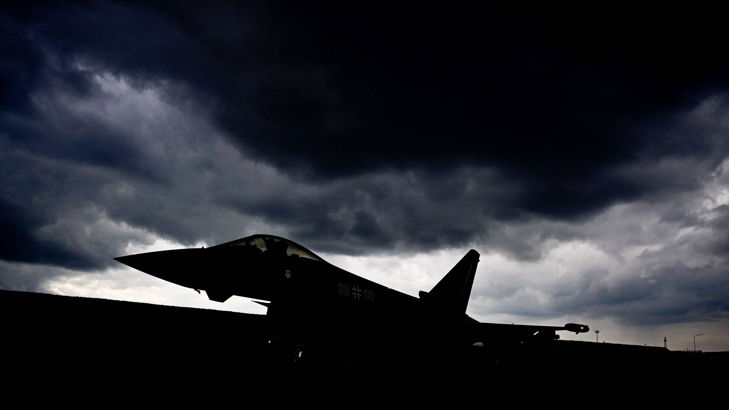 A Typhoon Eurofighter jet of the Quick Reaction Alert (QRA) of the German Air Force prepares to take off for training, at Laage Air Base, northeastern Germany, March 11, 2026. (AFP Photo)