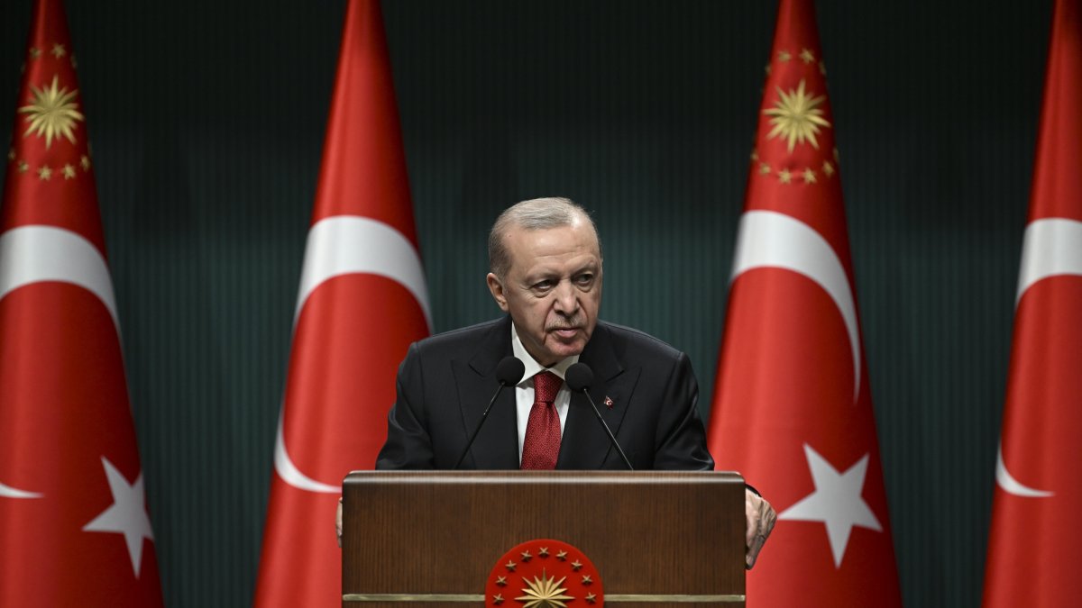President Recep Tayyip Erdoğan speaks to reporters at a news conference after a Cabinet meeting in Ankara, March 24, 2026. (AA Photo)