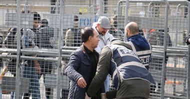 Police search demonstrators arrive for a Nevruz event organized by the pro-PKK DEM Party, Diyarbakır, southeastern Türkiye, March 21, 2026. (DHA Photo)