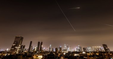 Iranian missiles light up the sky during an interception attempt amid the U.S.-Israeli conflict with Iran, Tel Aviv, Israel, March 21, 2026. (Reuters Photo)