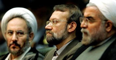 Iran's former Intelligence Minister Ali Younesi (L), chief nuclear negotiator Ali Larijani (C) and former President Hassan Rouhani attend a conference on Iran's Nuclear Policies and Prospects, Tehran, Iran, April 25, 2006. (Reuters File Photo)