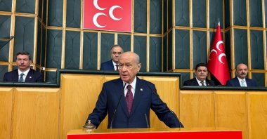 MHP leader Devlet Bahçeli speaks at his party's parliamentary group meeting, Ankara, Türkiye, March 24, 2026. (DHA Photo)