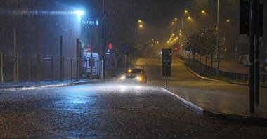Rising floodwaters cover streets as heavy rain overwhelms drainage systems, Istanbul, Türkiye, Oct. 24, 2025. (AA Photo)