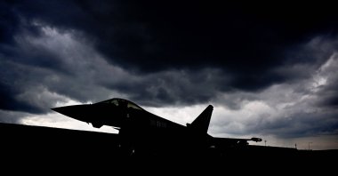 A Typhoon Eurofighter jet of the Quick Reaction Alert (QRA) of the German Air Force prepares to take off for training, at Laage Air Base, northeastern Germany, March 11, 2026. (AFP Photo)