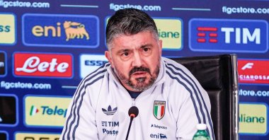 Italy's head coach Gennaro Gattuso gestures during the Italian team press conference, Florence, Italy, March 23, 2026. (AP Photo)