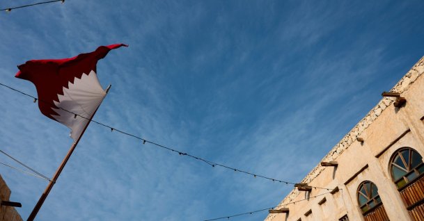 A Qatari national flag is seen at the old town city center in Doha, Qatar, March 1, 2026. (EPA Photo)