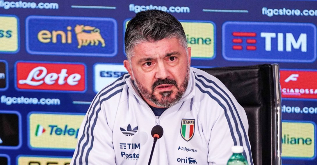 Italy's head coach Gennaro Gattuso gestures during the Italian team press conference, Florence, Italy, March 23, 2026. (AP Photo)
