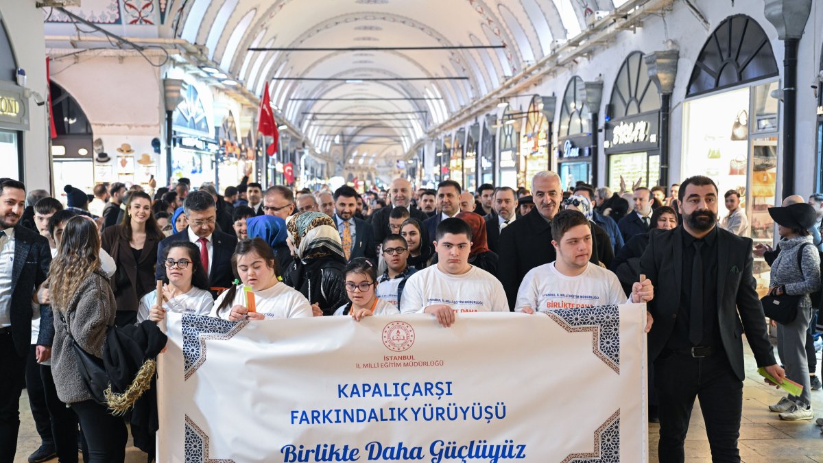 Students with Down syndrome and school administrators march through the Grand Bazaar, Istanbul, Türkiye, March 25, 2026. (AA Photo) 