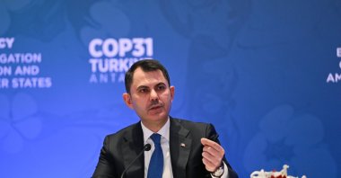 Environment, Urbanization and Climate Change Minister and COP31 President Murat Kurum speaks during a briefing meeting with the European Union delegation and ambassadors of member states, Ankara, Türkiye, March 17, 2026. (AA Photo)