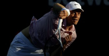 Italy's Jannik Sinner serves against Alex Michelsen of the United States on day eight of the 2026 Miami Open at Hard Rock Stadium, Miami Gardens, U.S., March 24, 2026. (Reuters Photo)