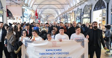 Students with Down syndrome and school administrators march through the Grand Bazaar, Istanbul, Türkiye, March 25, 2026. (AA Photo) 