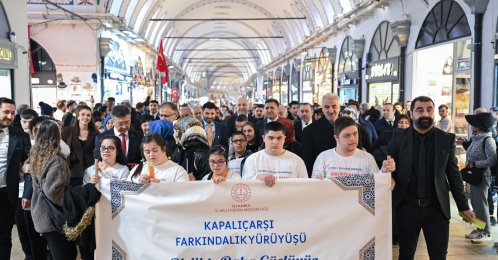 Students with Down syndrome and school administrators march through the Grand Bazaar, Istanbul, Türkiye, March 25, 2026. (AA Photo) 
