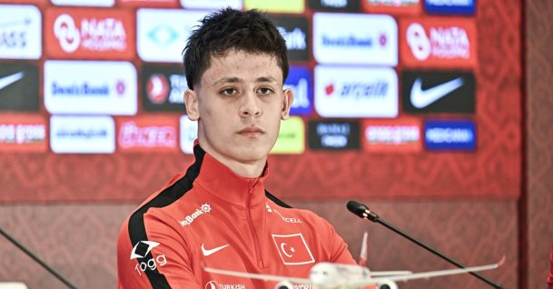Türkiye national team player Arda Güler speaks to the press at TFF Hasan Doğan National Teams Camp and Training Facilities ahead of the 2026 FIFA World Cup European Qualifiers playoff semifinal match against Romania at Tüpraş Stadium, Istanbul, Türkiye, March 25, 2026. (AA Photo)
