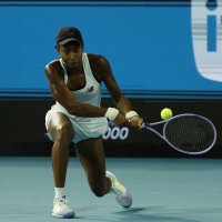 Coco Gauff hits a backhand against Belinda Bencic on day eight of the 2026 Miami Open at Hard Rock Stadium, Miami Gardens, U.S., March 24, 2026. (Reuters Photo)