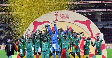 Senegal players celebrate with the trophy after winning the CAF Africa Cup of Nations 2025 final match between Senegal and Morocco, Rabat, Morocco, Jan. 18, 2026. (EPA Photo)