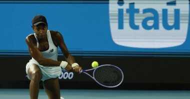 Coco Gauff hits a backhand against Belinda Bencic on day eight of the 2026 Miami Open at Hard Rock Stadium, Miami Gardens, U.S., March 24, 2026. (Reuters Photo)