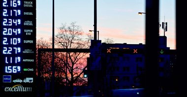 A photo shows a display with the prices for petrol and other fuel at a petrol station, Berlin, Germany, March 17, 2026. (AFP Photo)