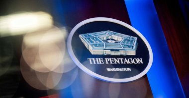 The Pentagon logo is seen behind the podium in the briefing room at the Pentagon in Arlington, Virginia, U.S., Jan. 8, 2026. (Reuters Photo)