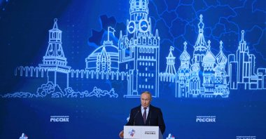 Russian President Vladimir Putin attends the Congress of the Russian Union of Industrialists and Entrepreneurs in Moscow, March 26, 2026. (AFP Photo)