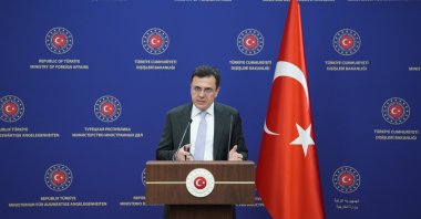 Foreign Ministry spokesman Öncü Keçeli speaks at a news conference in Ankara, March 3, 2024. (AA File Photo)