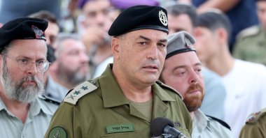 Israel's military chief Lieutenant General Eyal Zamir speaks during a funeral in Kfar Saba, Nov. 11, 2025. (AFP File Photo)