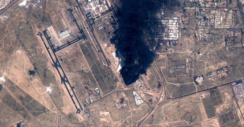 This handout image shows a view of smoke plumes billowing in the vicinity of Kuwait International Airport, Kuwait, March 25, 2026. (AFP Photo)